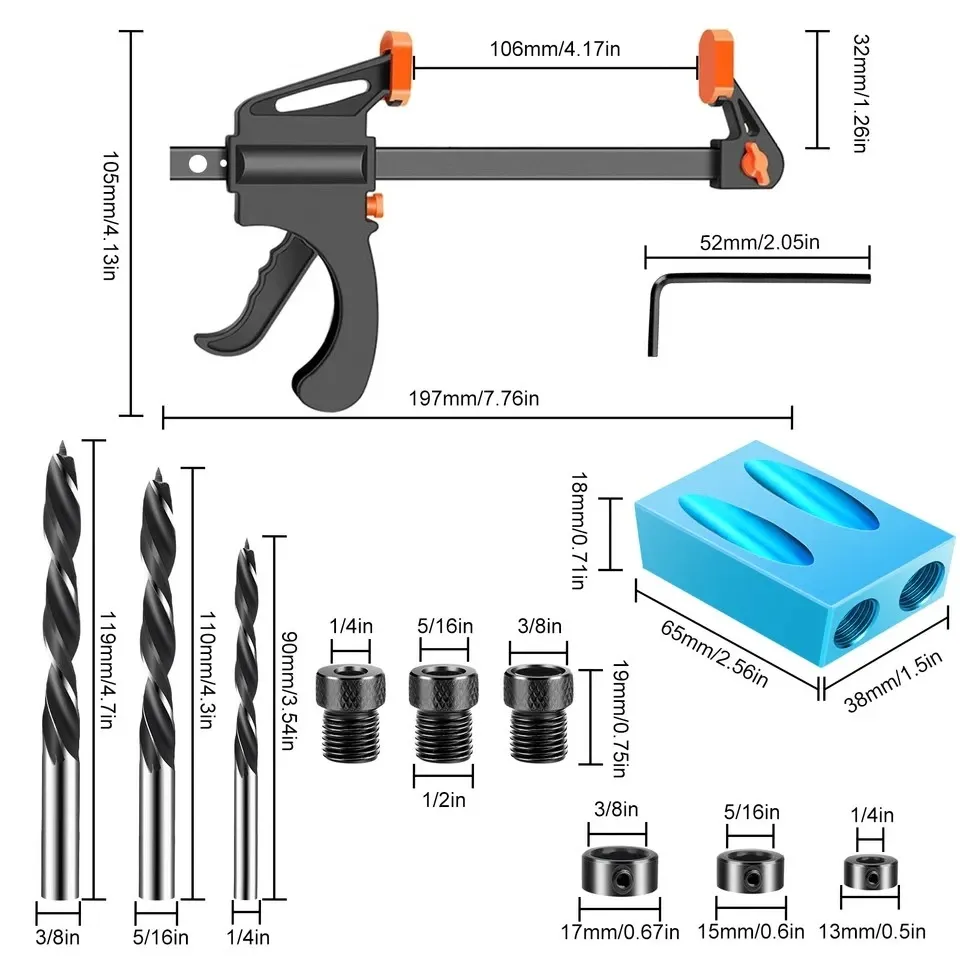 15Pcs Pocket Hole Jig 15 Degree Angle Oblique Hole Locator Dowel Drill Guide Kit8.webp