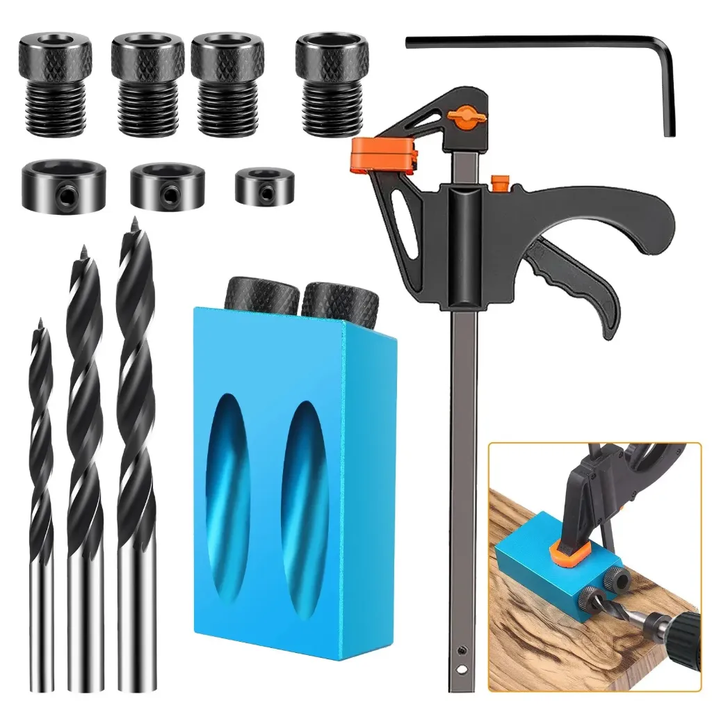 15Pcs Pocket Hole Jig 15 Degree Angle Oblique Hole Locator Dowel Drill Guide Kit